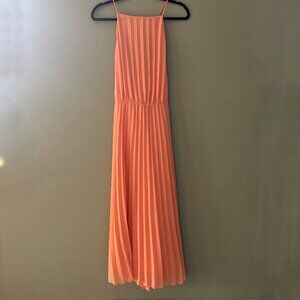 Pleated Sleeveless Maxi High Neck Dress